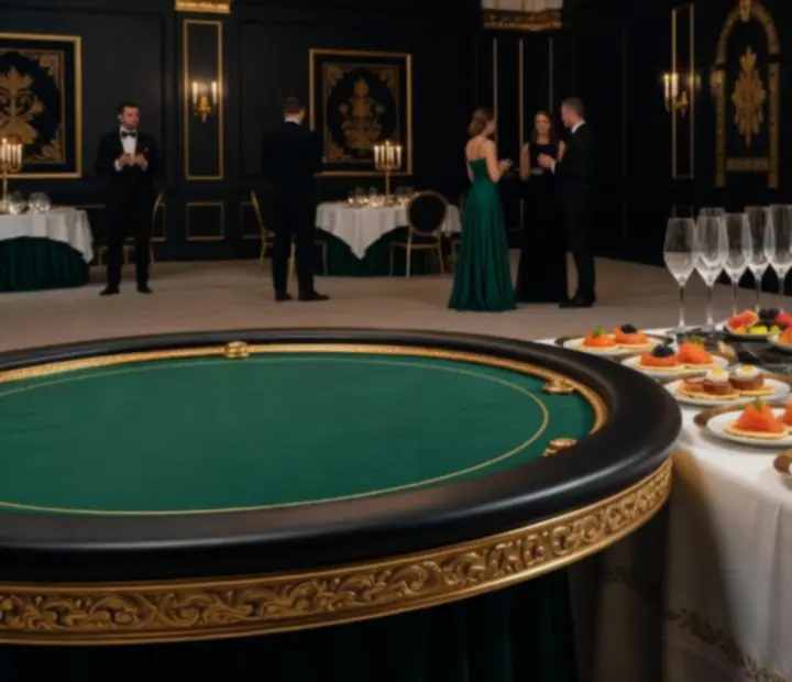 Luxus catering és emerald zöld pókerasztal egy privát gala estén