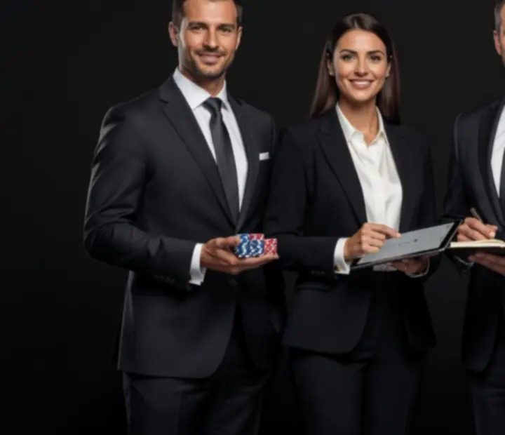 Elegáns öltözetű croupier csapat és rendezvényigazgatók portréja